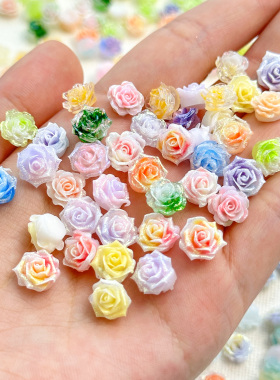 新款珠光晕染仿真玫瑰花散珠手工diy串珠材料手链项链饰品配件