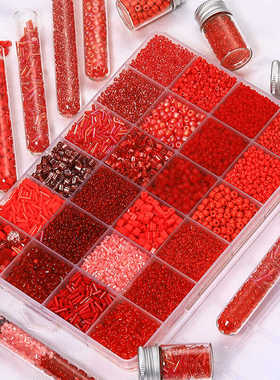 红色系透明烤漆米珠管珠diy手工串珠项链手链戒指耳饰散珠配件