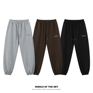 MIDDLE OF THE SKY秋季简约百搭休闲印花基础卫裤男女同款
