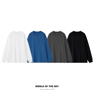 MIDDLE OF THE SKY秋季新款简约宽松刺绣logo标基础百搭圆领T恤