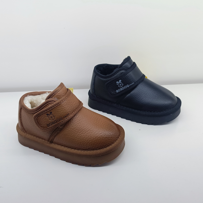 品牌bobdog house男女儿童2025冬季新款皮面保暖大棉雪地靴311632
