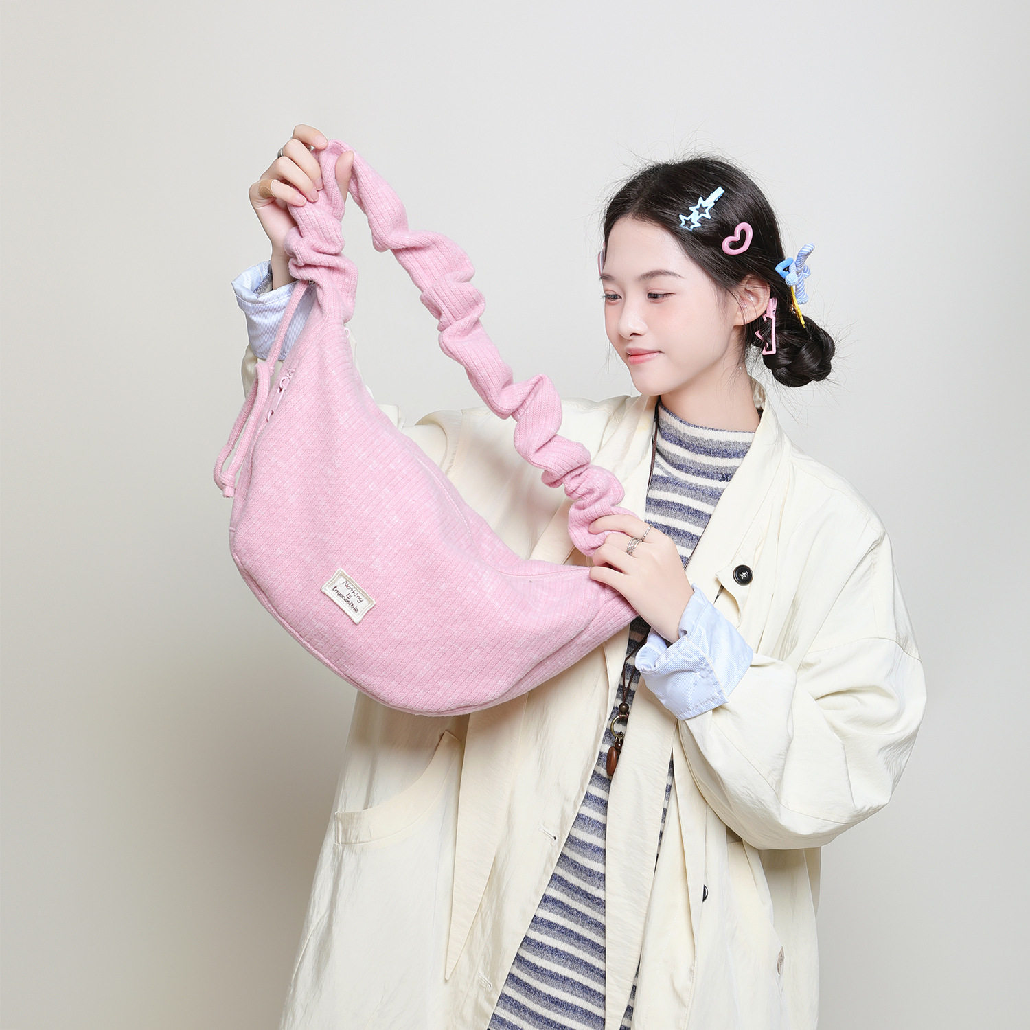 2025秋冬氛围感针织包ins小众不撞款云朵包韩系慵懒帆布袋斜挎包C,箱包皮具/热销女包/男包,单肩包,淘宝优惠券,粉丝福利购,淘宝优惠卷