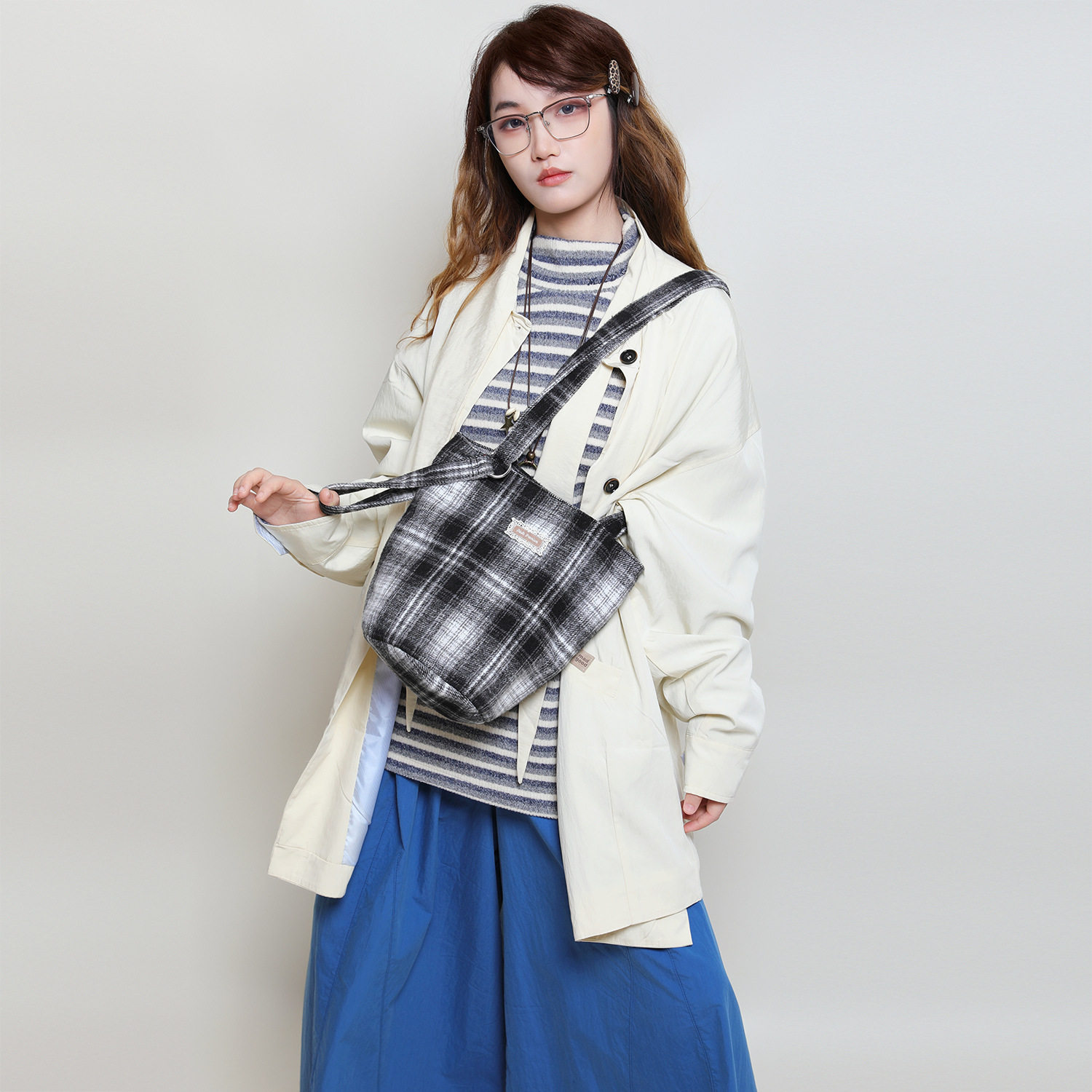 2025秋冬新款托特格子复古毛呢单肩包 松弛感通勤时尚手提水桶包C,箱包皮具/热销女包/男包,单肩包,淘宝优惠券,粉丝福利购,淘宝优惠卷