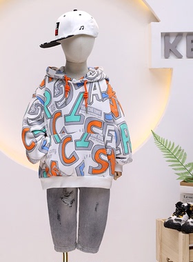 童乐鱼儿童洋气卫衣春秋新品男女童个性彩色字母连帽衫863001
