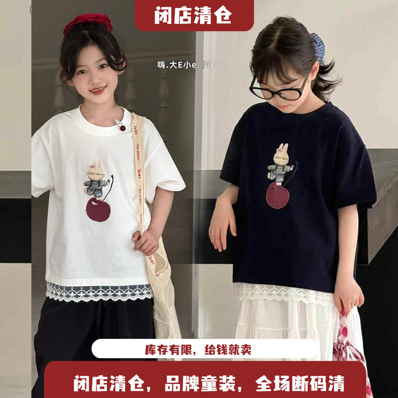 大E小e女童蕾丝边短袖T恤2025夏图片