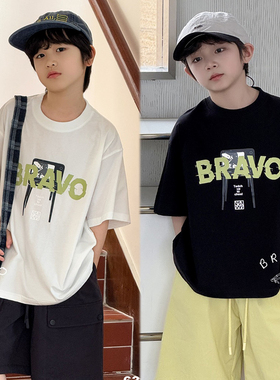 布芮欧儿童短袖T恤2025夏款男童韩版字母宽松休闲半袖上衣63131