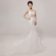 Honey marriage wedding lace fishtail gown trailing the new 2015 Korean slim strap bandage tail-