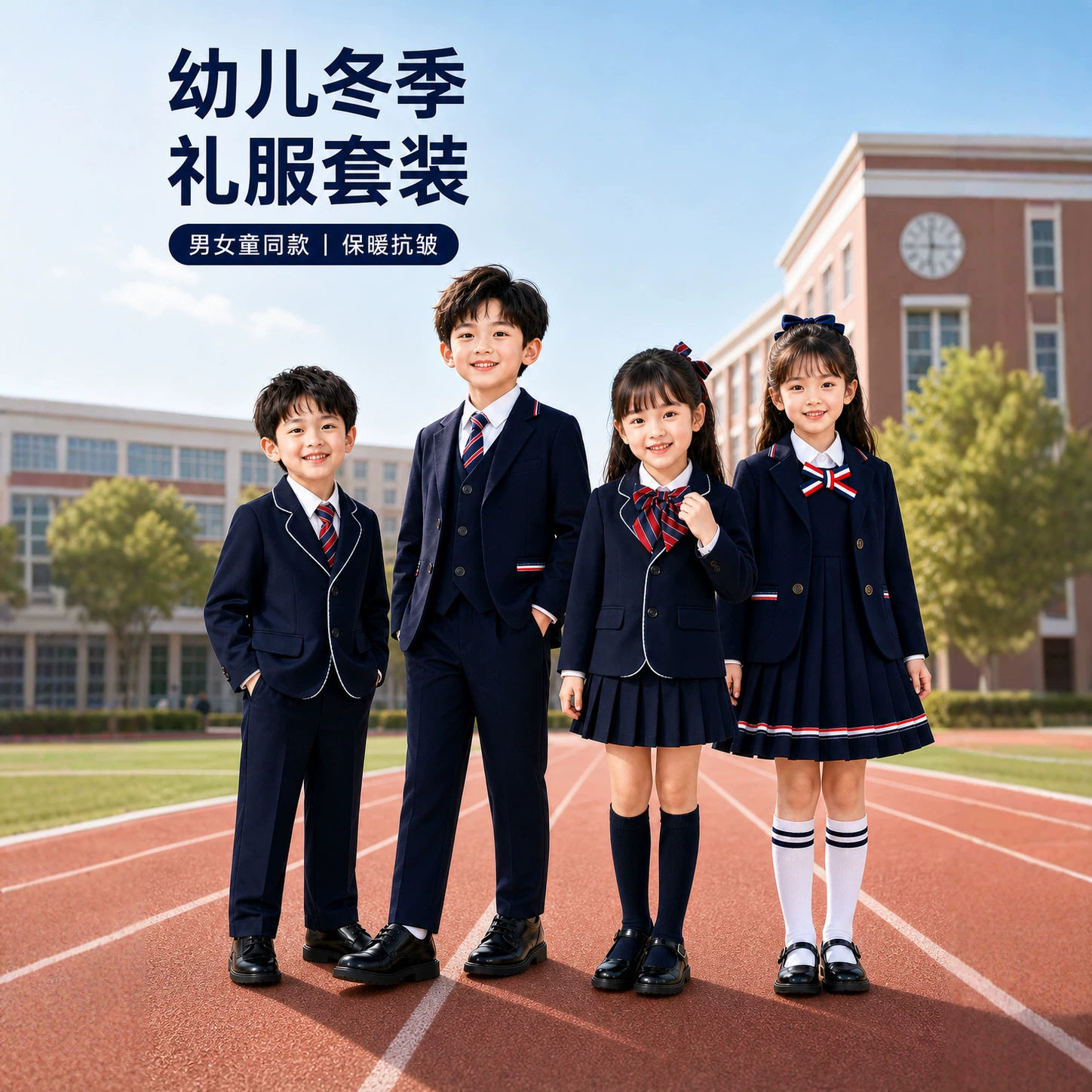 英伦学院风儿童西装套装幼儿园冬季制服男童演出服4件套