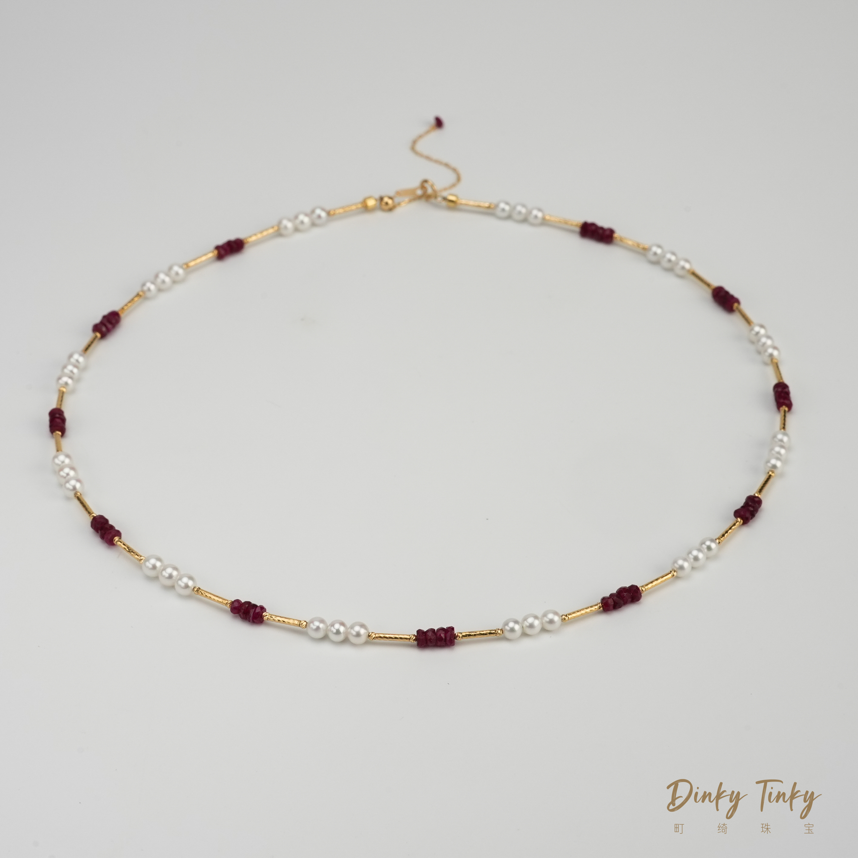 【TINKY】18k淡水ak+红宝石项链 DFL237