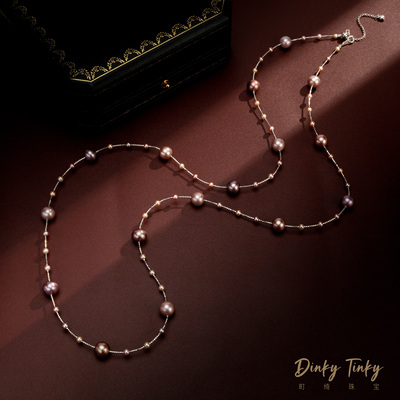 【TINKY】s925淡水紫珠8-9+ak3-4毛衣链 DFL255