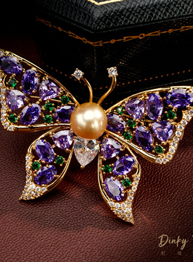 海水南洋金珠蝴蝶胸针 DSX076