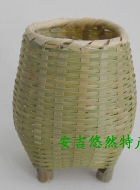 竹编迷你小鱼篓 竹篓 摆件 竹饰品 收纳盒 笔筒 茶道用具装饰茶篓
