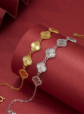 s925银幸运四叶草手链车花工艺镭射爆闪时尚女士手饰厂家直播批发