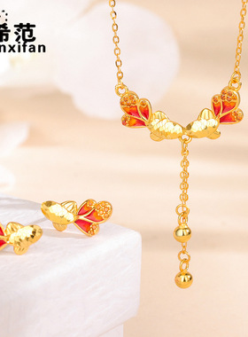 s925纯银碎冰冰小金鱼项链女红色镶钻个性原创设计亲嘴鱼吊坠银饰