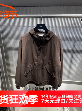 GXG男装 2026春季新款棕色连帽拉链通勤户外夹克外套 G26A211004
