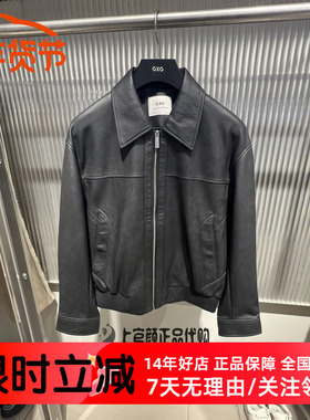 GXG男装2026春季新款PU黑色翻领拉链夹克休闲潮流外套 G26A211005