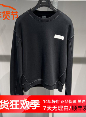 现货GXG男装冬季加绒潮微廓版型黑色明线设计圆领卫衣10D1311199H