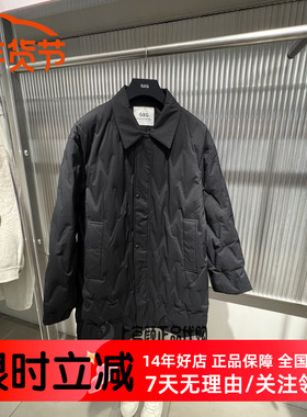 GXG男装休闲百搭男士黑色羽绒保暖翻领羽绒服中长外套 G24AY34008