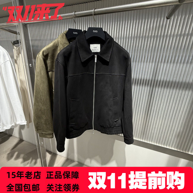 GXG男装特2026秋季新品宽松黑色绿色都市简约翻领夹克 G26A213035