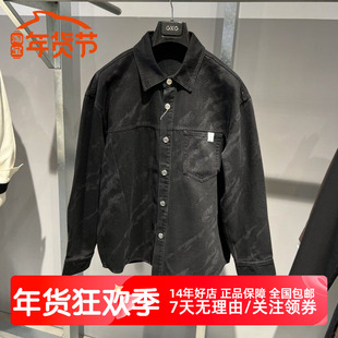 GXG男装商场同款2024年春季新品黑色激光烧花牛仔衬衫GFX1E900571