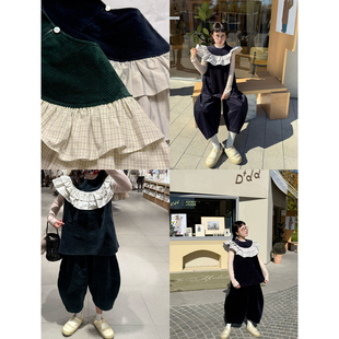 套装 休闲裤 棉质加厚灯芯绒拼接小花边可爱马甲气球裤 猴子家自制