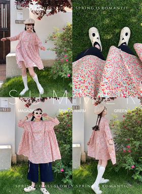 猴子家自制~Daniela手工打褶100%棉小碎花宽松大下摆A字娃娃裙