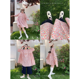 猴子家自制~Daniela手工打褶100%棉小碎花宽松大下摆A字娃娃裙