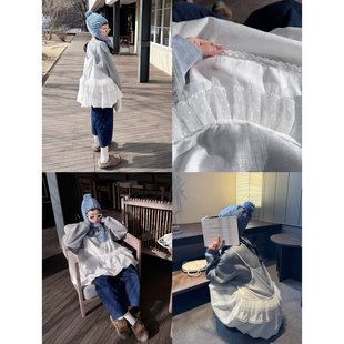 猴子家原创设计~日系叠穿天丝材质双层花边连衣裙百搭白色吊带裙