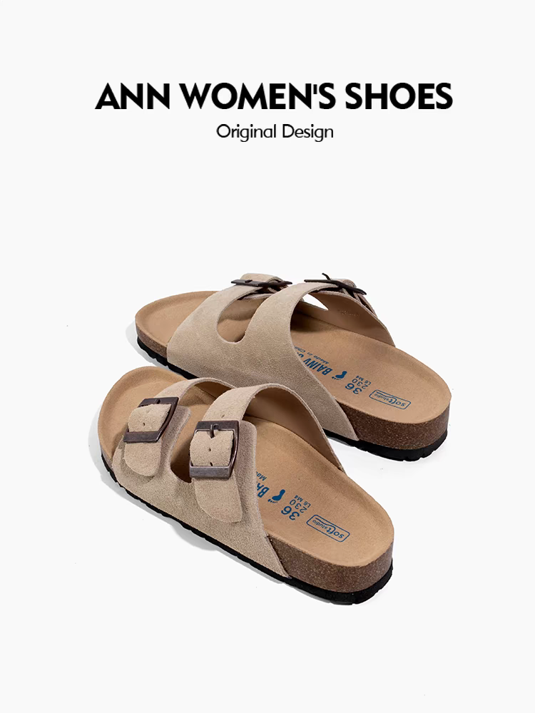 真皮厚底钓鱼勃肯鞋半拖鞋女外穿