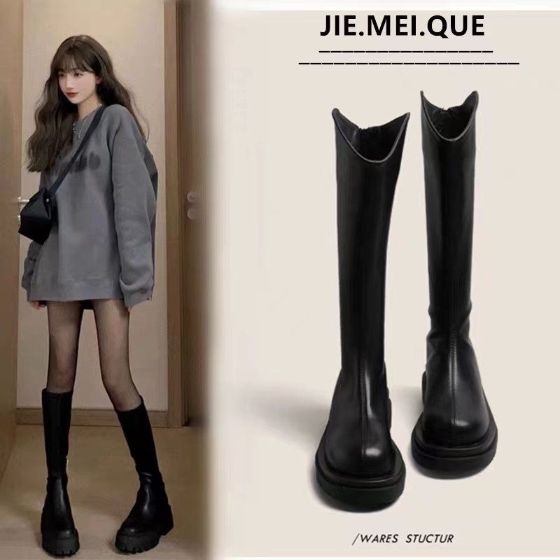 韩版长筒靴女松糕厚底增高骑士靴