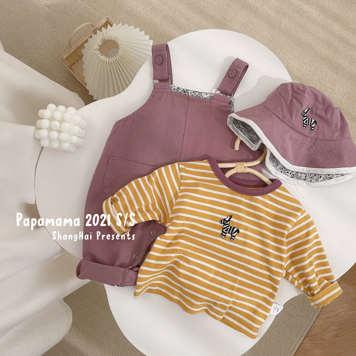 【现货清仓】丸纸正品A类男女宝宝背带裤+上衣+渔夫帽三件套装