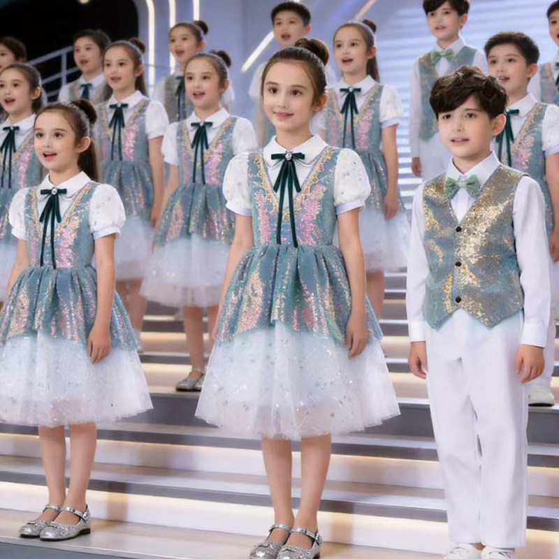 六一儿童合唱服装演出服男女童礼服中小学生表演朗诵纱裙舞蹈服装