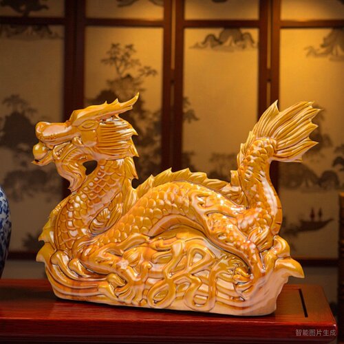 唐三彩手工陶瓷龙吸水不褪色