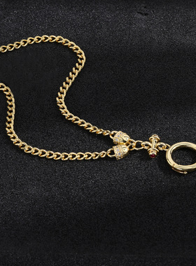 万能扣轻奢金色古巴链项链女欧美风镶钻锁扣吊坠个性高级感颈链潮