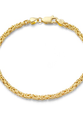 严选S925纯银手链 意大利2.5mm扁平拜占庭手链 男女士手饰INS百搭