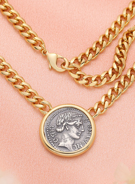幸运女神维纳斯纯银古币项链 新款925银锁骨链古希腊复古钱币项饰