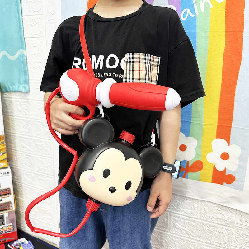 迪士尼斜挎背包式米奇米妮儿童户外喷水呲水枪玩具背式抽拉男女孩