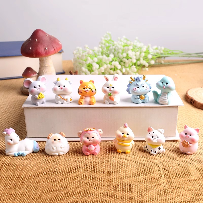 迷你全套12十二生肖车内饰品生日蛋糕装饰礼品树脂摆件工艺品鼠牛