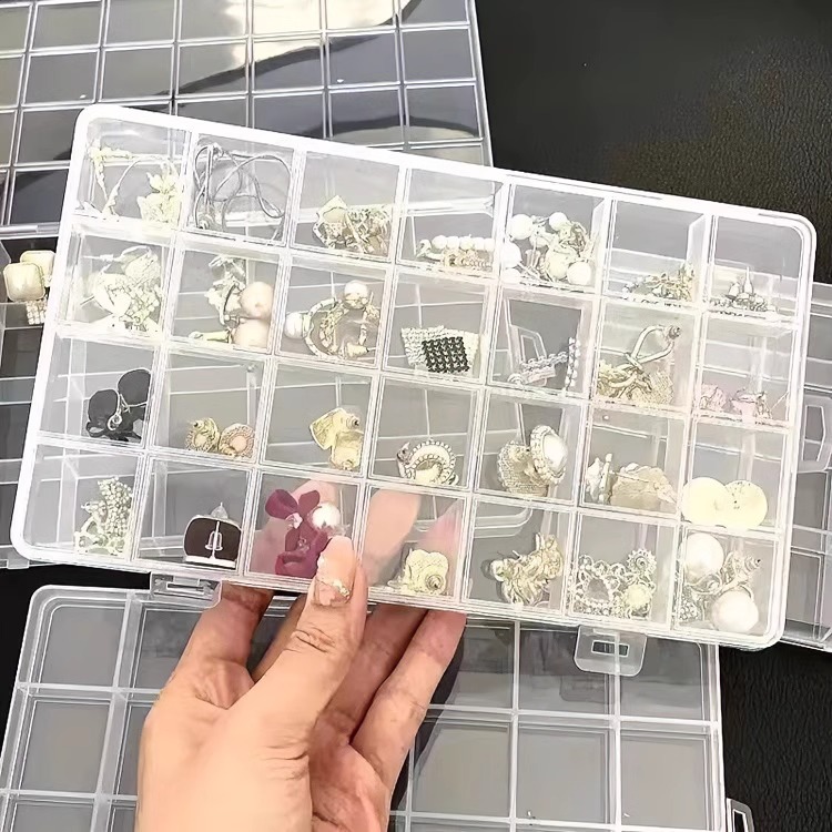家用diy饰品串珠透明首饰美甲盒固定收纳盒戒指项链耳环发饰盒分
