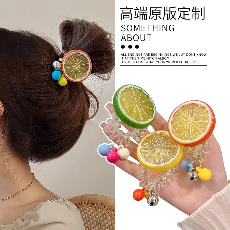 橙C~清新夏季电话线发圈高级感扎头绳女可爱扎头发橡皮筋2024新款