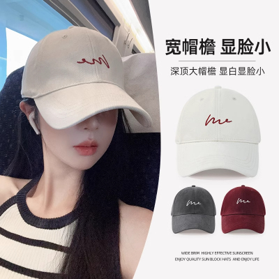 棒球帽女帽子大头围男鸭舌帽加大加深显脸小宽帽檐酒红