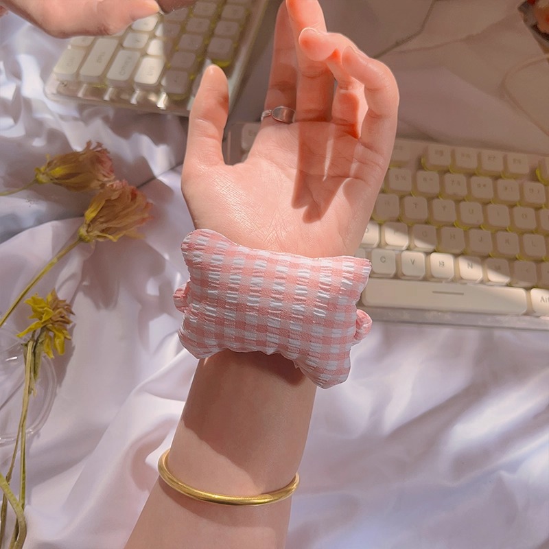 可爱夏季鼠标护腕小枕头软泡泡格子手腕鼠标垫发圈新款键盘