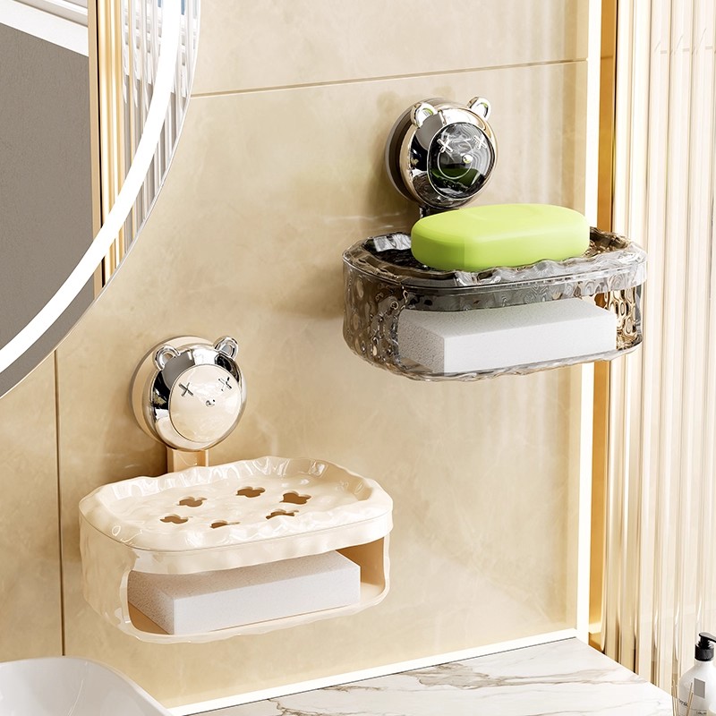 吸盘翻盖沥水肥皂盒壁挂式免打孔置物架沥水盒家用香皂盒2025新款