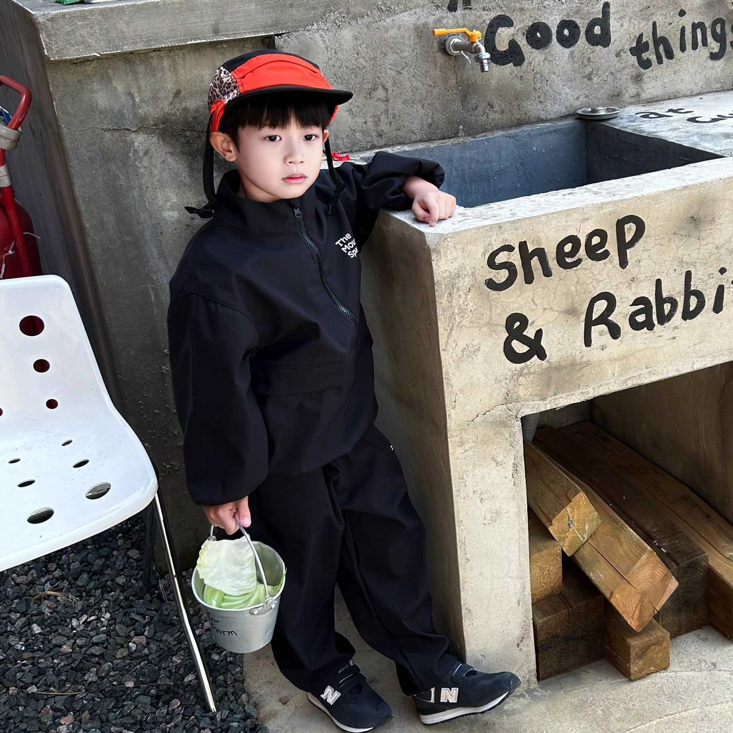 山系户外运动男女童半拉链套装