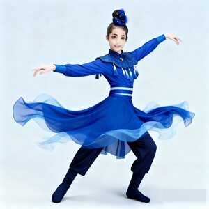 满庭芳国色古典舞演出服少年女艺考独舞春晚群青表演服装舞蹈服装