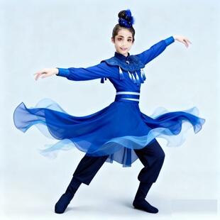 满庭芳国色古典舞演出服少年女艺考独舞春晚群青表演服装 舞蹈服装