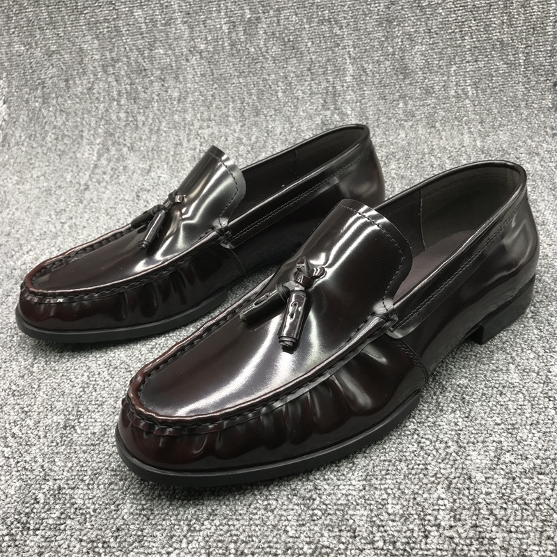 撤柜品牌男鞋亮皮漆皮流苏款一脚蹬商务正装皮鞋真皮发型师乐福鞋