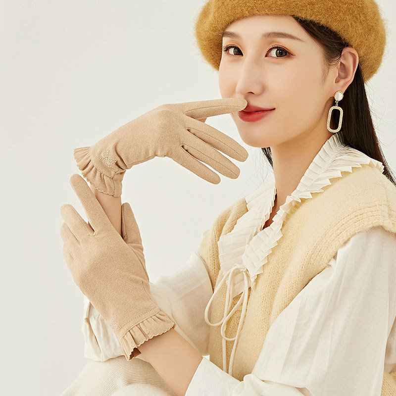保暖手套n18女士秋冬保暖户外开车骑车薄绒触屏单层德绒冬季手套