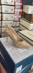 2023秋款法式尖头高跟气质时尚女单鞋金色东方女鞋89880