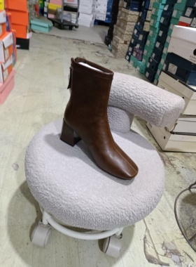 2025秋款新款女鞋短靴舒适百搭女鞋时装靴加绒靴88119-A棕色